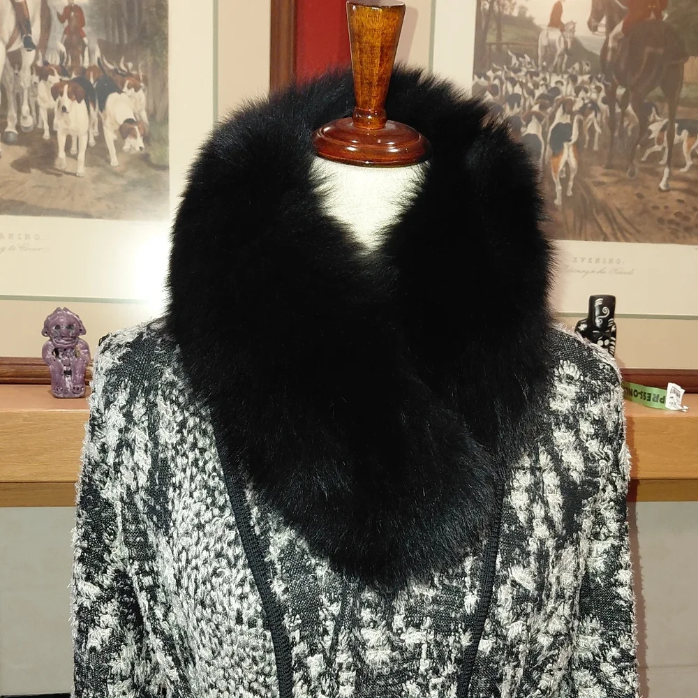 Plush Black Fox Fur Headband, Scarf, Collar, Wrap.